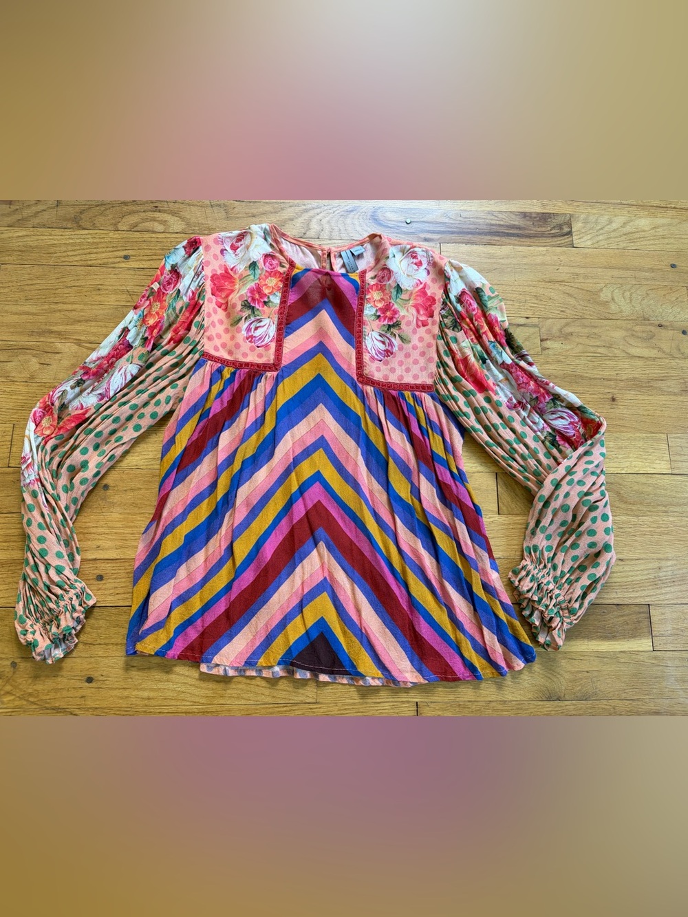 Bl^nk by anthropology Multicolor Chevron & Floral Long-Sleeve blouse size small
